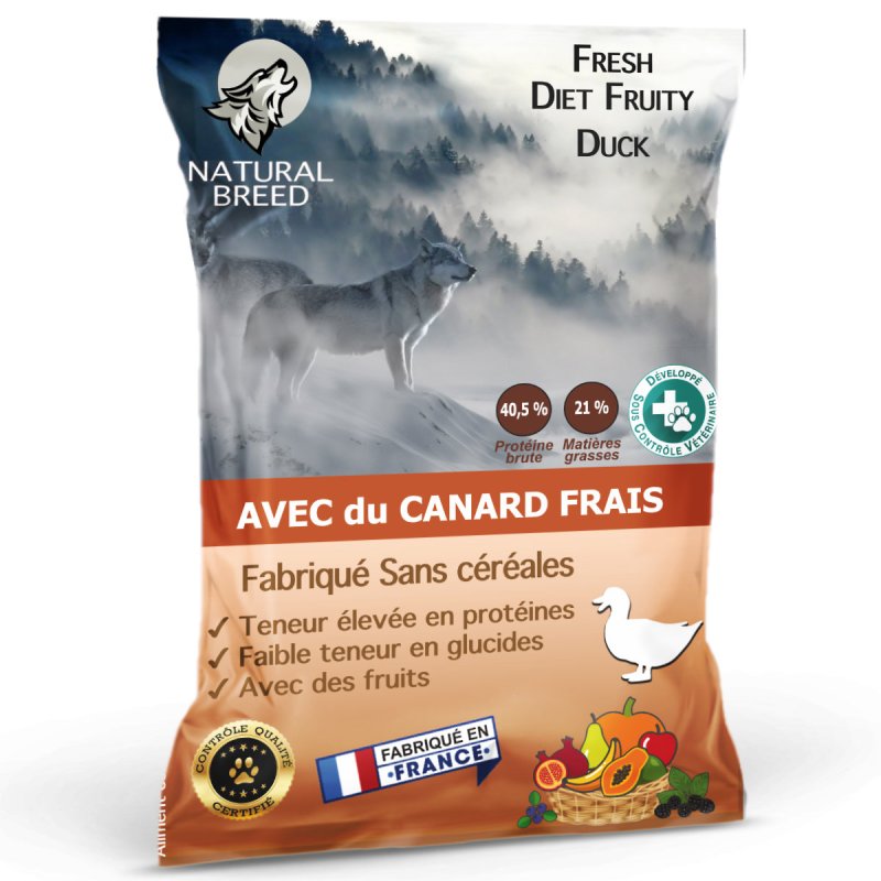 Fresh Diet Fruity Duck - Aliment complet sans céréales pour Chien adulte, Riche en Canard frais et Fruits