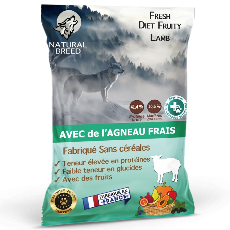 Fresh Diet Fruity Lamb - Aliment complet sans céréales pour Chien adulte, Riche en Agneau frais et Fruits