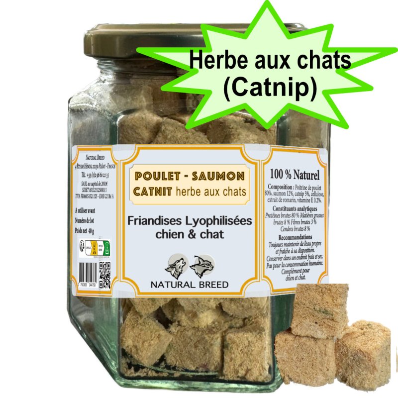 Friandise lyophilisée - Poulet, saumon & CATNIP - Chat&Chien