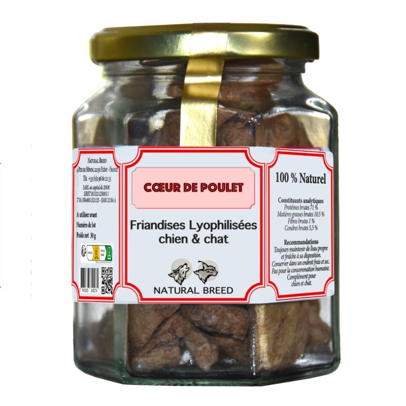 Friandise naturelle lyophilisée pour Chien et Chat - 100% Coeur de poulet