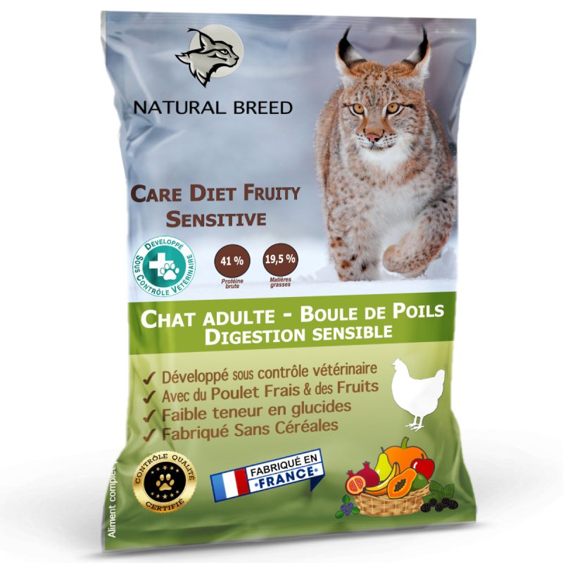 Care Diet Fruity - Sensitive Cat. Chat adulte. Digestion sensible & Boules de poils.